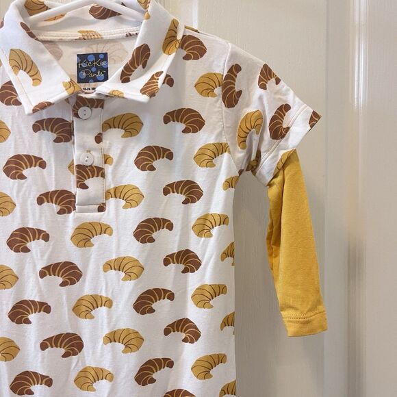 Kickee Pants Natural Croissants Polo Romper Bamboo Boys Size 18-24 Months - Picture 6 of 14